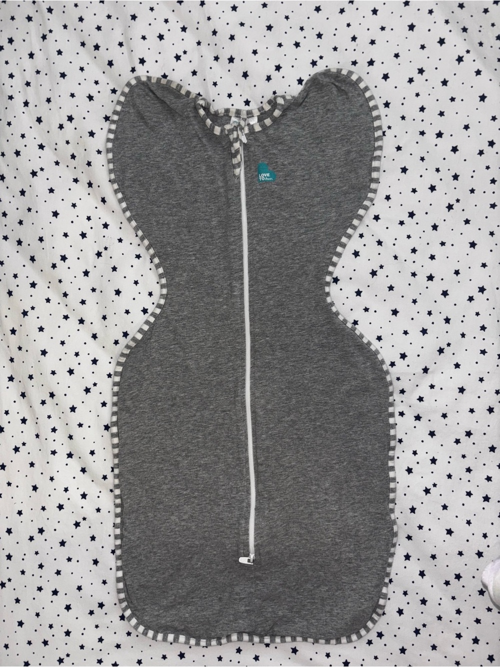 Love to dream Grey Swaddle Sleep Sack with Striped Trim